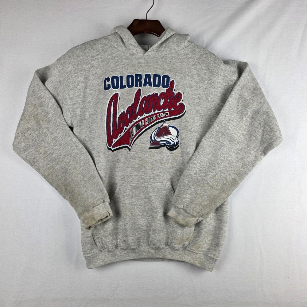 Vintage Logo 7 Colorado Avalanche Hoodie Kids L 14-16 Gray NHL Hockey Pullover